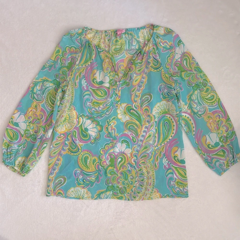 Lilly Pulitzer | Sarabeth 3/4 Sleeve Silk Blouse Double Trouble 91852 (S) - Picture 16 of 16
